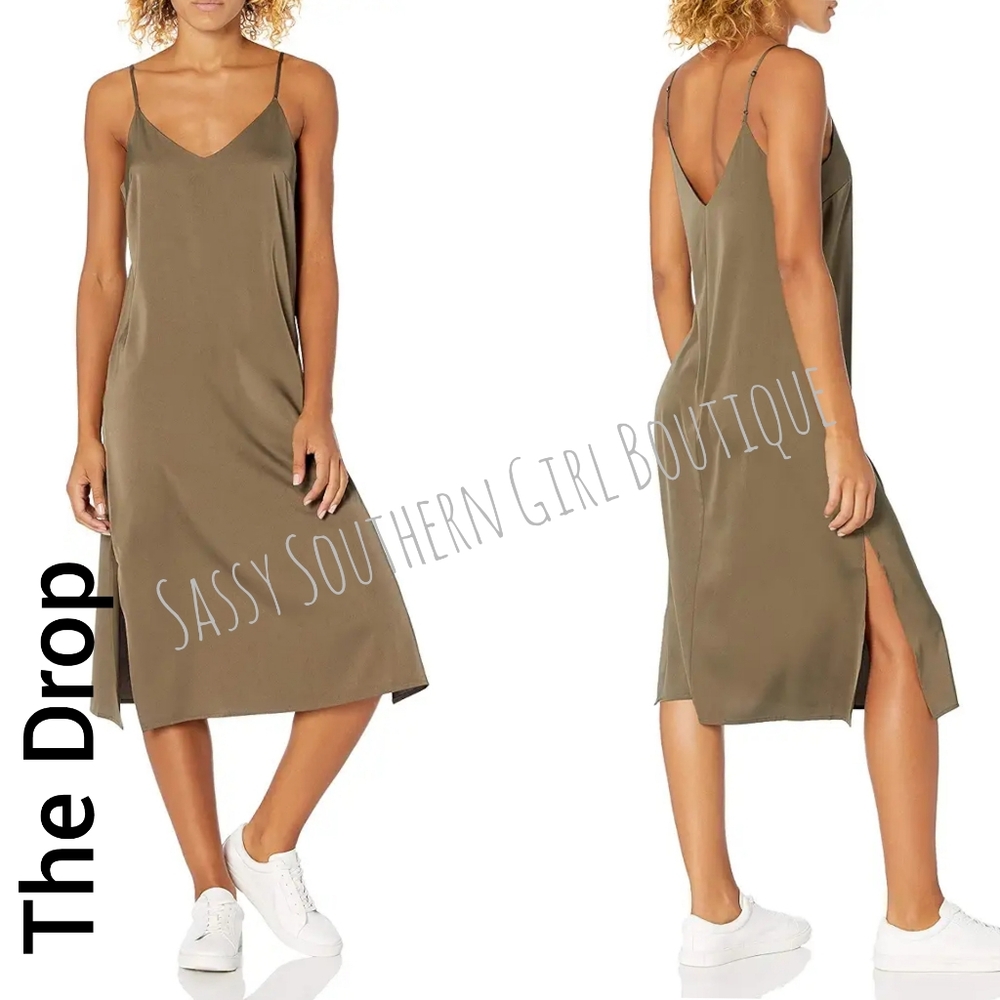 ⭐🆕The Drop Olive Green Slip Dress